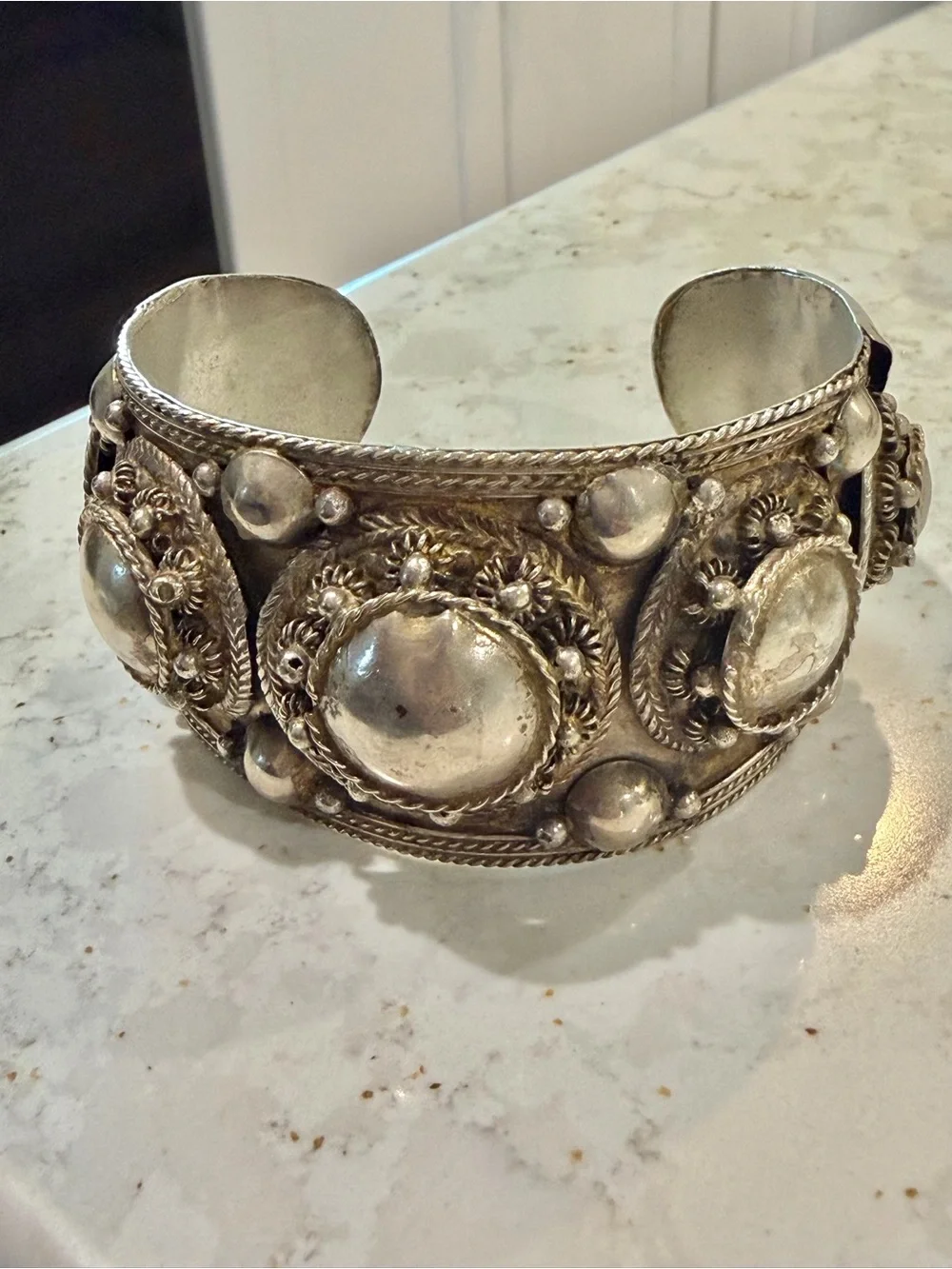 Vintage Thailand Sterling Silver Ornate Statement Filagree Cuff Bracelet • 50.8g